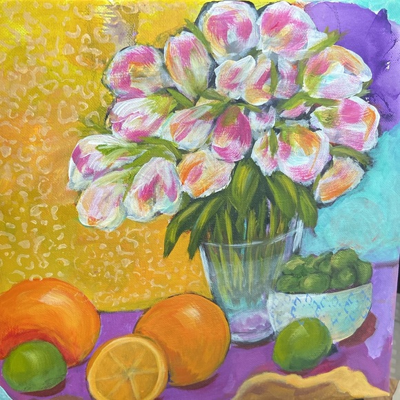 Hand Crafted Other - Hand Crafted Tulip Still Life with Bold Hues Vibrant Bloom: Tulip Still Life